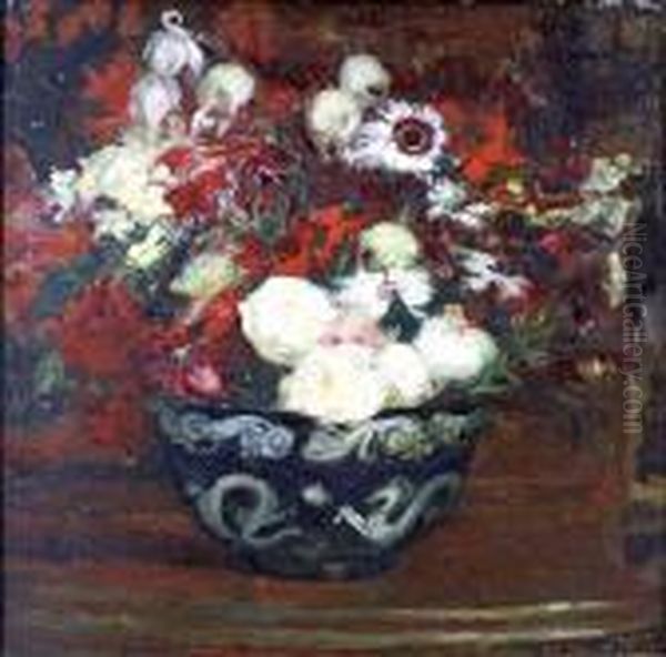 Coupe De Fleurs Oil Painting by Jacques-Emile Blanche