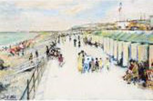 La Promenade Sur La Plage De Dieppe Oil Painting by Jacques-Emile Blanche