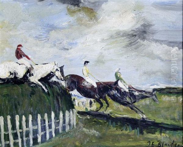 Horse Racing Scene Oil Painting by Jacques-Emile Blanche