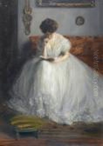 Portrait De Lucie Lisant Un Livre Oil Painting by Jacques-Emile Blanche