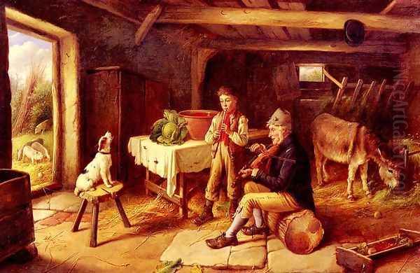 A Cottage Concert Oil Painting by Charles Hunt