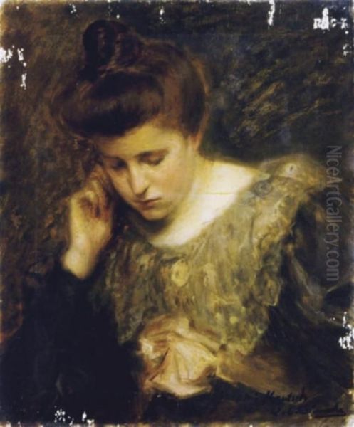 Study Of A Woman Reading Oil Painting by Jacques-Emile Blanche