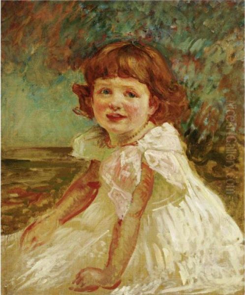 Portrait De La Petite Fille A La Robe Blanche Oil Painting by Jacques-Emile Blanche