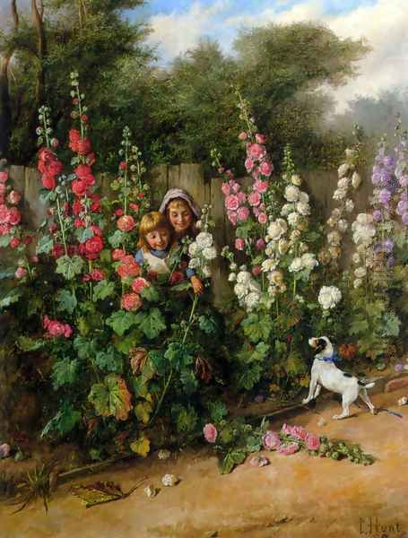 Behind the Hollyhocks Oil Painting by Charles Hunt