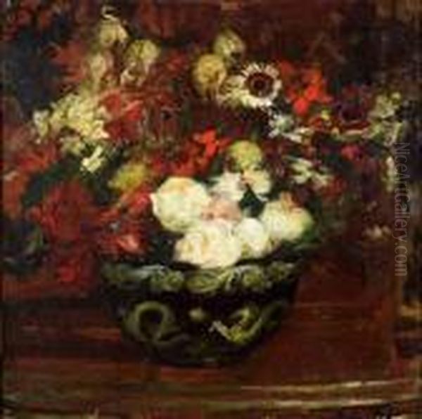 Vase De Fleurs Oil Painting by Jacques-Emile Blanche