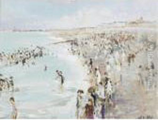 Le Bain Matinee D'aout, Dieppe Oil Painting by Jacques-Emile Blanche