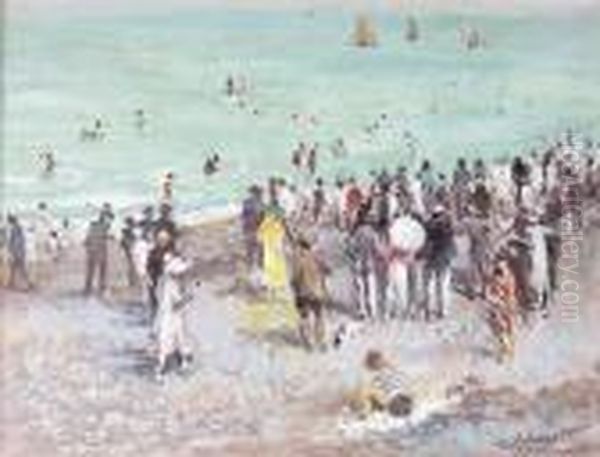 L'heure Du Bain, Dieppe, Temps Gris Oil Painting by Jacques-Emile Blanche