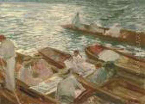 Punts At Henley Oil Painting by Jacques-Emile Blanche