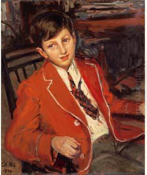 Jeune Garcon A La Veste Rouge Oil Painting by Jacques-Emile Blanche