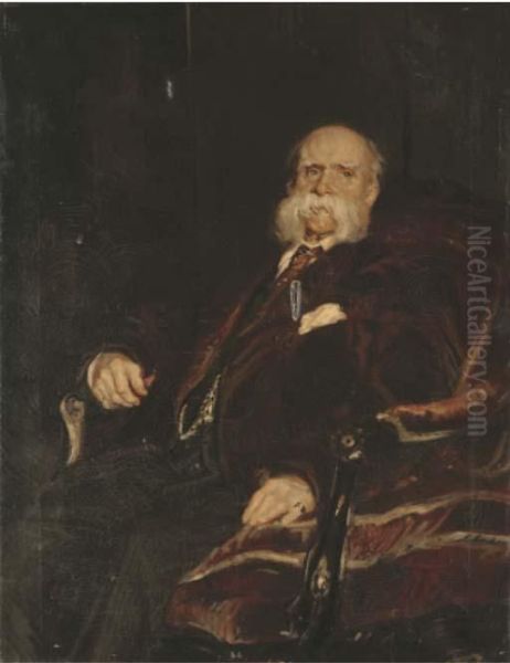 Portrait Of A Gentleman, Three-quarter Length, Seated In A Browncoat Oil Painting by Jacques-Emile Blanche