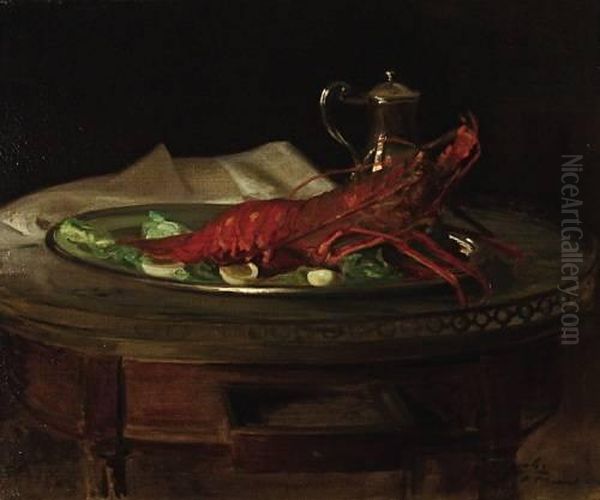 Jacques Emile A Lobster On A Silver Salver Oil Painting by Jacques-Emile Blanche