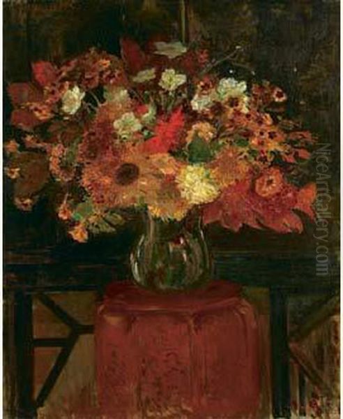 Bouquet De Fleurs Oil Painting by Jacques-Emile Blanche