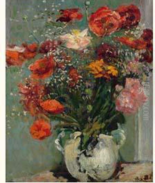 Bouquet Oil Painting by Jacques-Emile Blanche