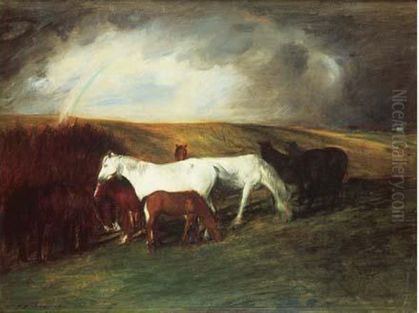 Chevaux Dans Un Paysage A L'arc En Ciel, 1893 Oil Painting by Jacques-Emile Blanche