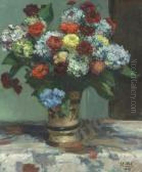 Bouquet De Fleurs Oil Painting by Jacques-Emile Blanche