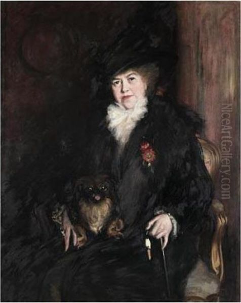 Portrait De La Duchesse De Clermont-tonnerre Avec Son
 Chien Oil Painting by Jacques-Emile Blanche