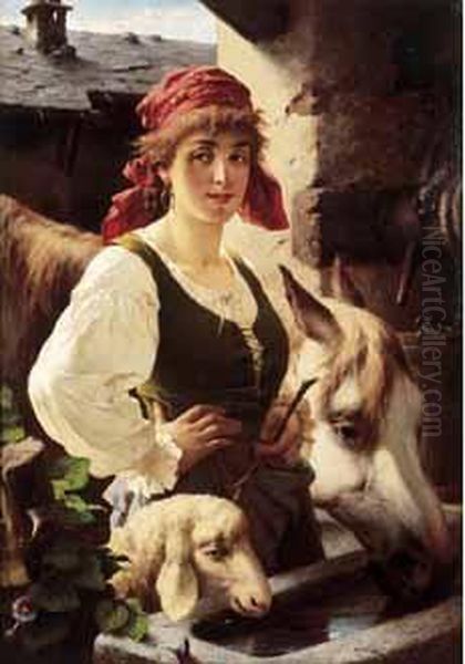 < La Belle Italienne A La Fontaine >. Oil Painting by Jacques-Emile Blanche