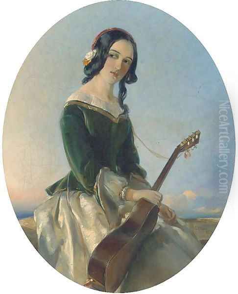 The young guitarist Oil Painting by Charles Hunt