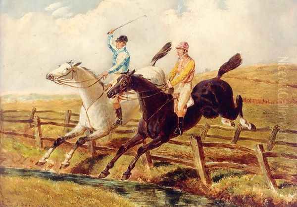 Steeplechasing Oil Painting by Benjamin Herring, Jnr.