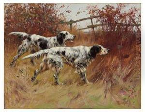 English Setters Oil Painting by Thomas Blinks