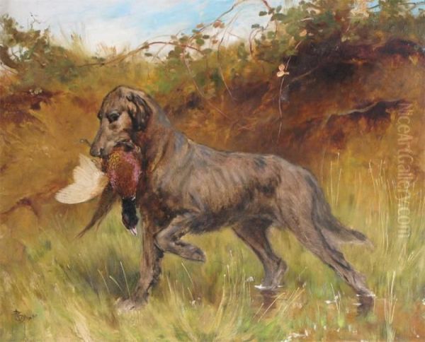 A Retriever Picking Up Oil Painting by Thomas Blinks