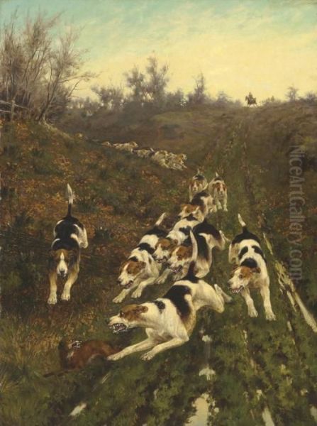 Foxhounds On The Scent Oil Painting by Thomas Blinks