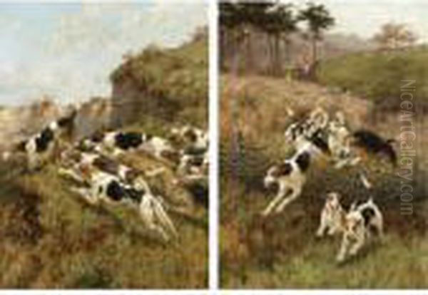 In Full Cry; The Pack Splits Oil Painting by Thomas Blinks