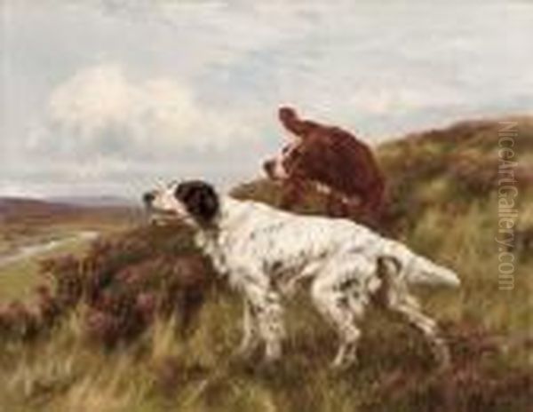 An English And An Irish Setter On A Moor Oil Painting by Thomas Blinks