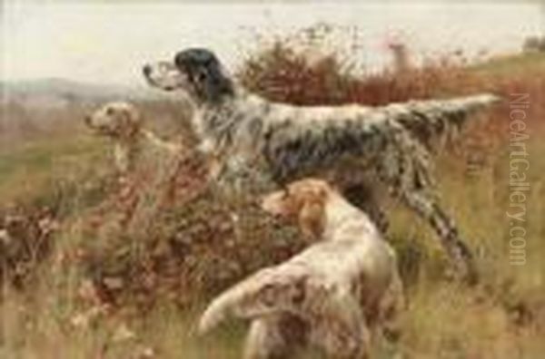 Three Setters On The Scent Oil Painting by Thomas Blinks