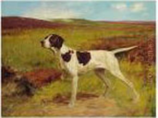 A Pointer In A Landscape Oil Painting by Thomas Blinks