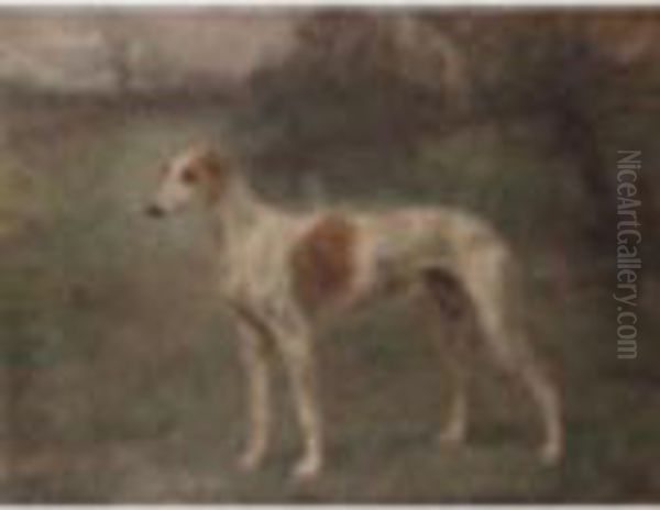 A Greyhound In A Landscape Oil Painting by Thomas Blinks