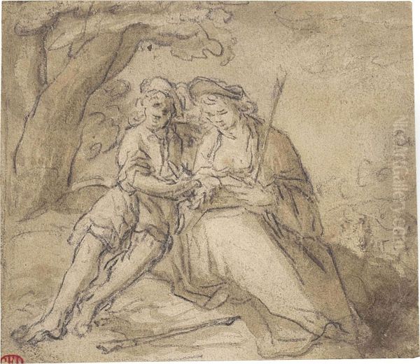 A Shepherd And Shepherdess In A Pastoral Landscape Oil Painting by Abraham Bloemaert