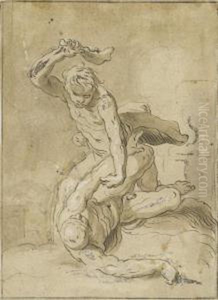 Cain Slays Abel Oil Painting by Abraham Bloemaert