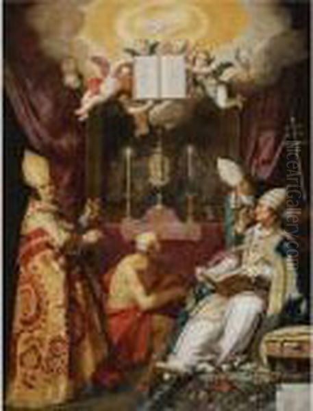 The Four Fathers Of The Latin Church Oil Painting by Abraham Bloemaert