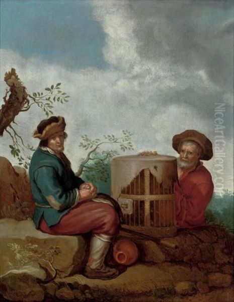 Peasants In A Landscape With A Poultry Cage Oil Painting by Abraham Bloemaert