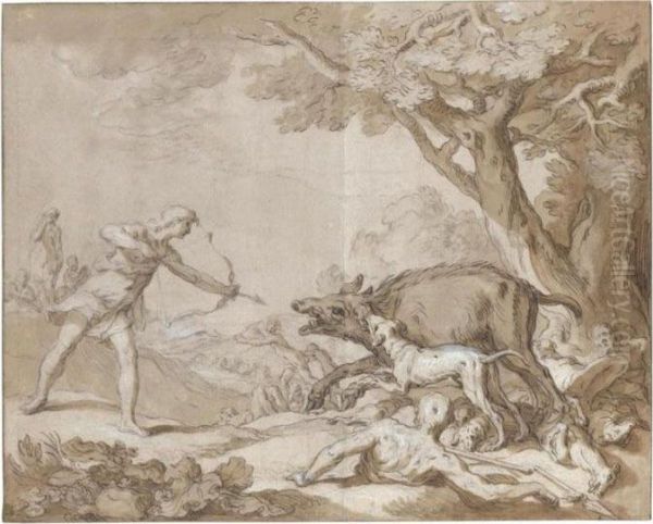 The Hunting Of The Calydonian Boar Oil Painting by Abraham Bloemaert