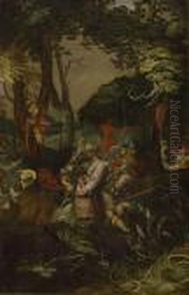 Waldlandschaft Mit Der Predigt Johannes D. T Oil Painting by Abraham Bloemaert