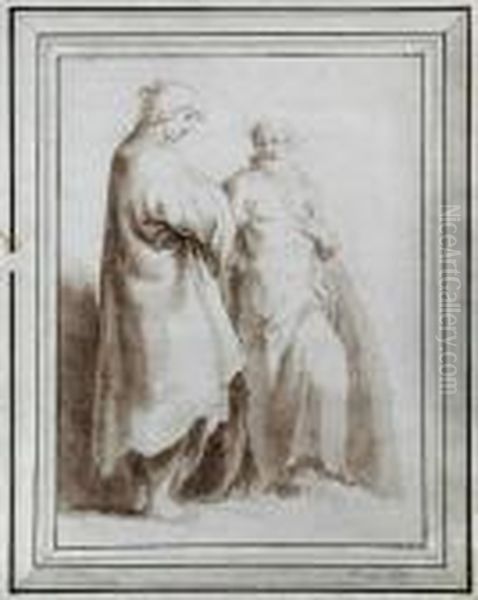 Two Standing Male Figures Oil Painting by Abraham Bloemaert