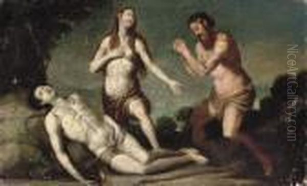 Adam And Eve Over The Dead Body Of Abel Oil Painting by Abraham Bloemaert