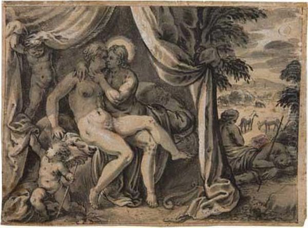 Mythological Scene (helios And Klymene) Oil Painting by Abraham Bloemaert