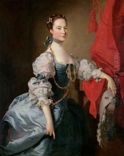 Portrait of a Lady in a Blue Gown Oil Painting by Thomas Hudson