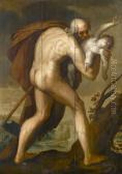 Father Time Carrying Away An Infant Oil Painting by Abraham Bloemaert