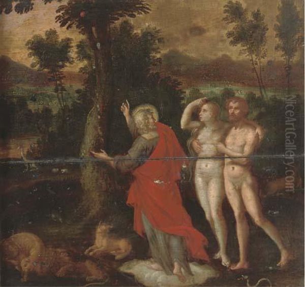 God With Adam And Eve In The Garden Of Eden Oil Painting by Abraham Bloemaert