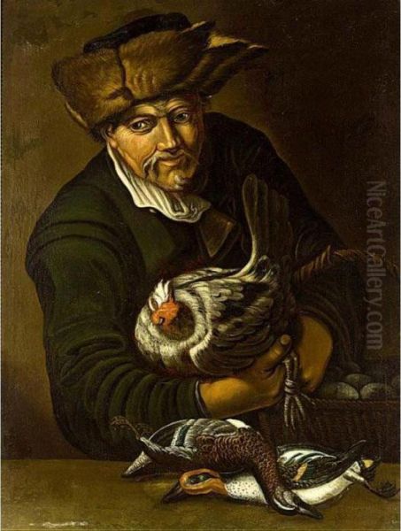 Portrait Of A Man With Poultry Oil Painting by Abraham Bloemaert