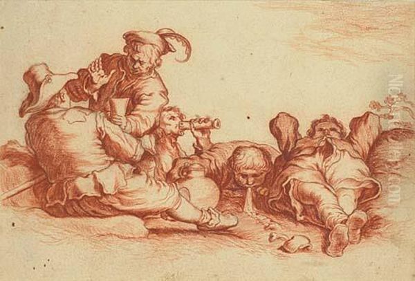 Drinking Peasants Oil Painting by Abraham Bloemaert