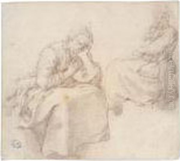 Two Studies Of A Seated Woman Oil Painting by Abraham Bloemaert