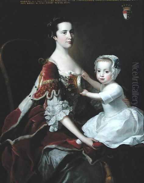 Portrait of Catherine Compton Countess of Egmont and her Eldest Son Charles Perceval Oil Painting by Thomas Hudson