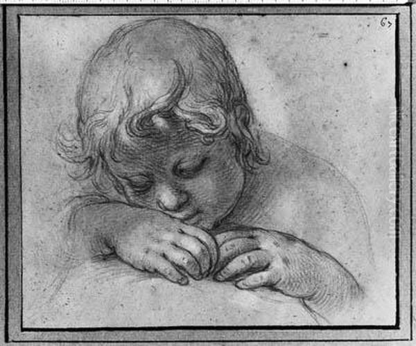 The Head Of A Putto Looking 
Down, His Head On His Hands (recto);studies Of An Arm And Hand (verso) Oil Painting by Abraham Bloemaert