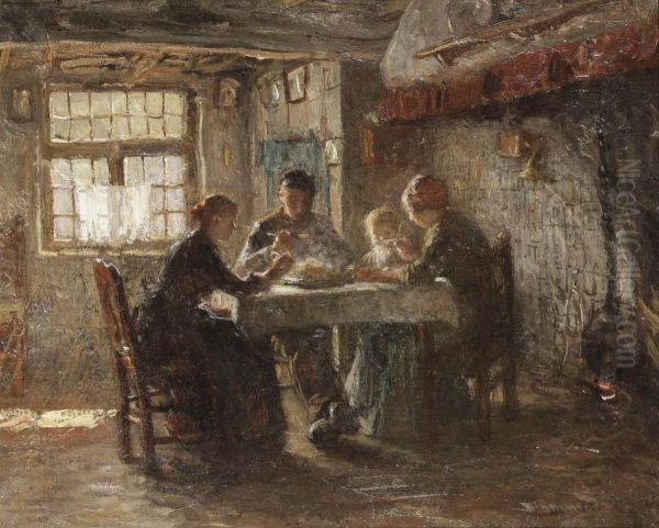 A Family Dinner Oil Painting by Bernardus Johannes Blommers