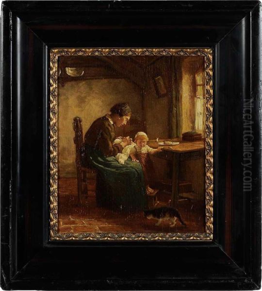 Woman Sewing At A Window Oil Painting by Bernardus Johannes Blommers